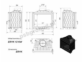 Wkład kominkowy ERYK 12 + dolot + glass