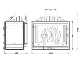Wkład kominkowy UNIFLAM 700 STANDARD z szybrem,prawa lub lewa boczna szyba