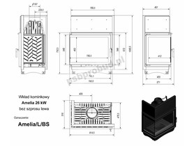 Wkład kominkowy Amelia 25 kW lewy BS (szyby łączone bez szprosa) + dolot