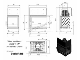 Wkład kominkowy Zuzia 16 kW boczna szyba (łączona bez szprosa) + dolot