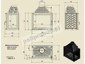 Wkład kominkowy Amelia 25 kW prawy