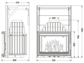 Wkład kominkowy UNIFLAM 700 PANORAMA drzwi podnoszone