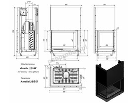 Wkład kominkowy Amelia 25 kW lewy BS gilotyna (szyby łączone bez szprosa) + dolot