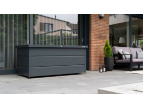 Hormann Juno duża metalowa skrzynia ogrodowa balkonowa tarasowa zamykana schowek szare aluminium RAL 9007
