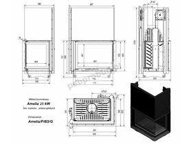 Wkład kominkowy AMELIA 25 prawy BS gilotyna (szyby łączone bez szprosa) + dolot