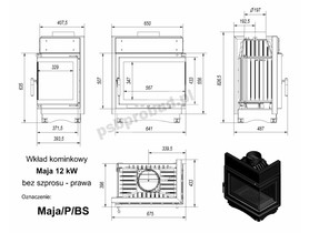 Wkład kominkowy MAJA 12 prawy BS (szyby łączone bez szprosa)